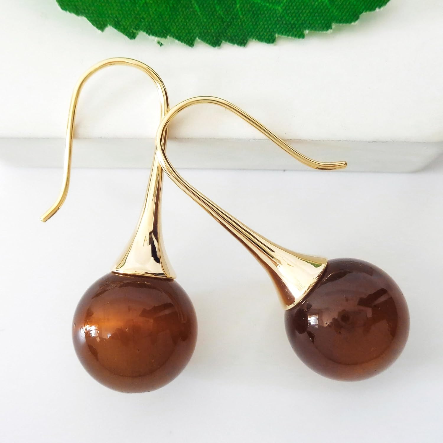 Navachi 18k Yellow Gold Plated Pink Ball Opal Agate Az1568e Dangle Drop Earrings image 5