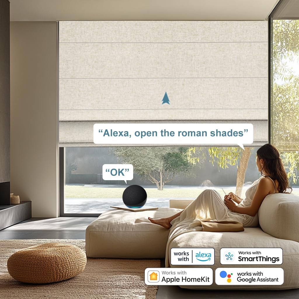 Bringnox Motorized Blinds,Blackout Roman Shades for Windows,with Apple Homekit,Alexa,Google, Custom Roman Shades with App,Voice Control