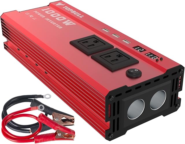 Power Inverter 1000 Watt, Car/Home 12V DC to 110V AC Converter, with LED Display, Dual AC Outlets, USB Port, Smart Fans, Cables Included, Suitable for RV, Outdoor, Camping, Boat