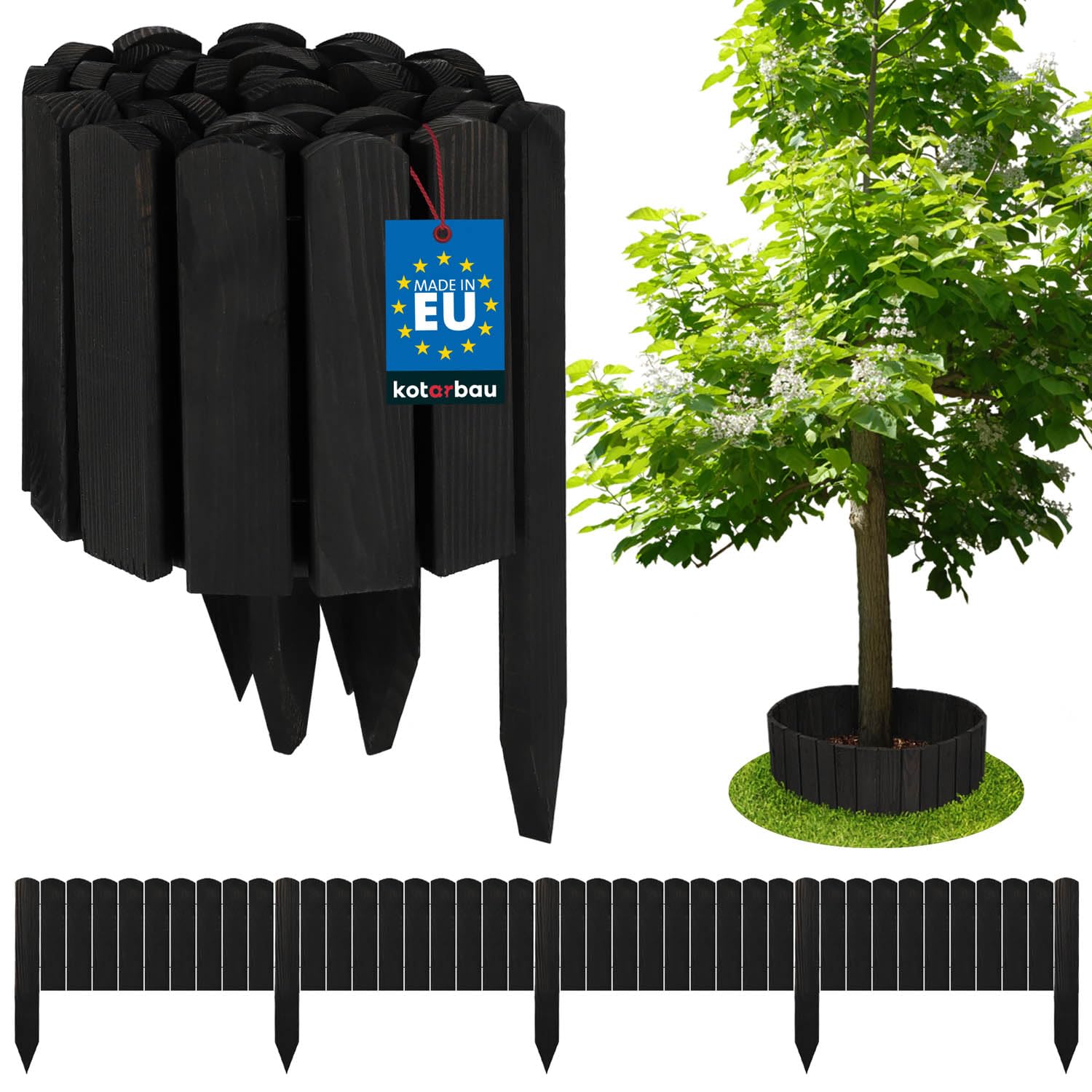 KOTARBAU® Lawn Edging - Garden Edging Border - Pine Wood - 200x20 cm (78.7x7.9 inches) - Anthracite - Flexible Log Roll Border - Wooden Mini Fence - Garden Decoration