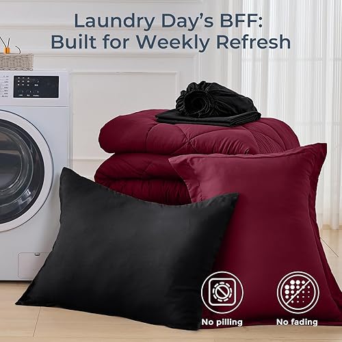 Miniatura 7 de HEVUMYI - Juego de edredón individual, 5 piezas, todas las estaciones, juego ultrasuave con edredón, sábana encimera, sábana bajera, fundas de