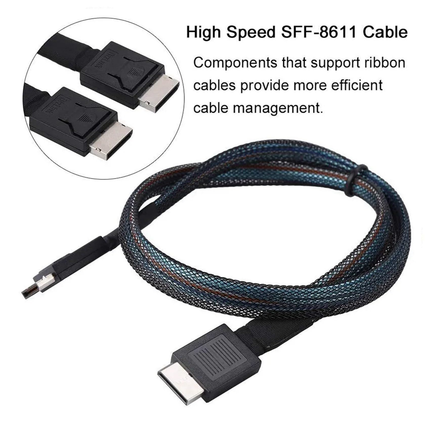 3X Câble D'Extension de Données PCIE4.0 SAS 24 Gbit/S Oculink SFF-8611 vers SFF-8611 Ligne de Transfert de Données du Serveur (1 M)