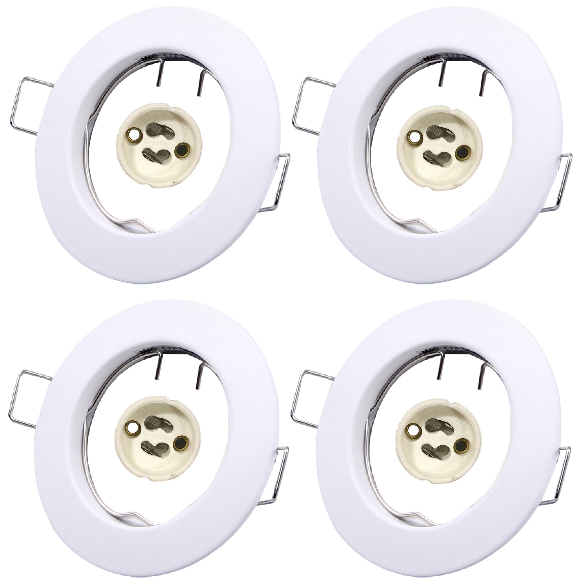 DTLighting Cadre encastrable pour spots GU10, avec douille - Anneau blanc à encastrer facile à installer, compatible avec diverses ampoules LED ou halogènes (4, blanc mat