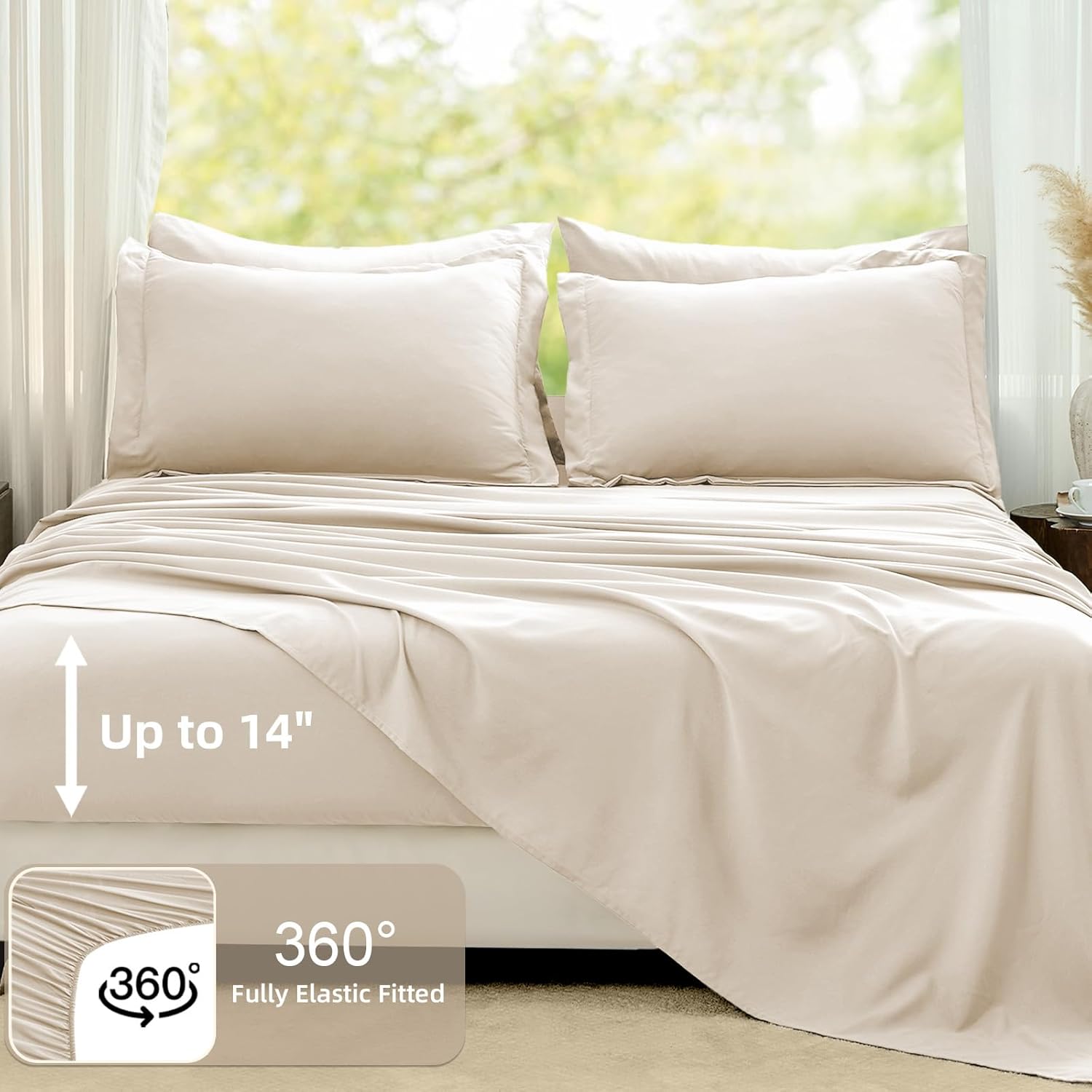 FUANNA Queen Comforter Set Beige, 7 Pieces Soft Bedding Sets Queen Size, All Season Lightweight Bed in a Bag with Comforter, Flat Sheet, Fitted Sheet, Pillowcases & Shams - Image 6