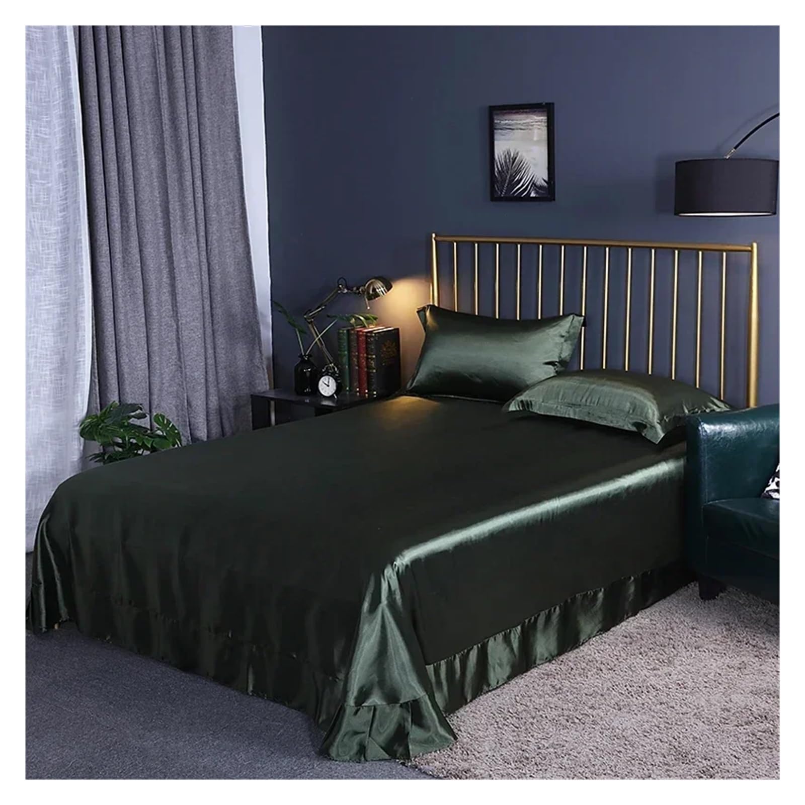 Drap satin de lit 250x250cm et taie oreiller soie anti-tache pour matelas 140x190