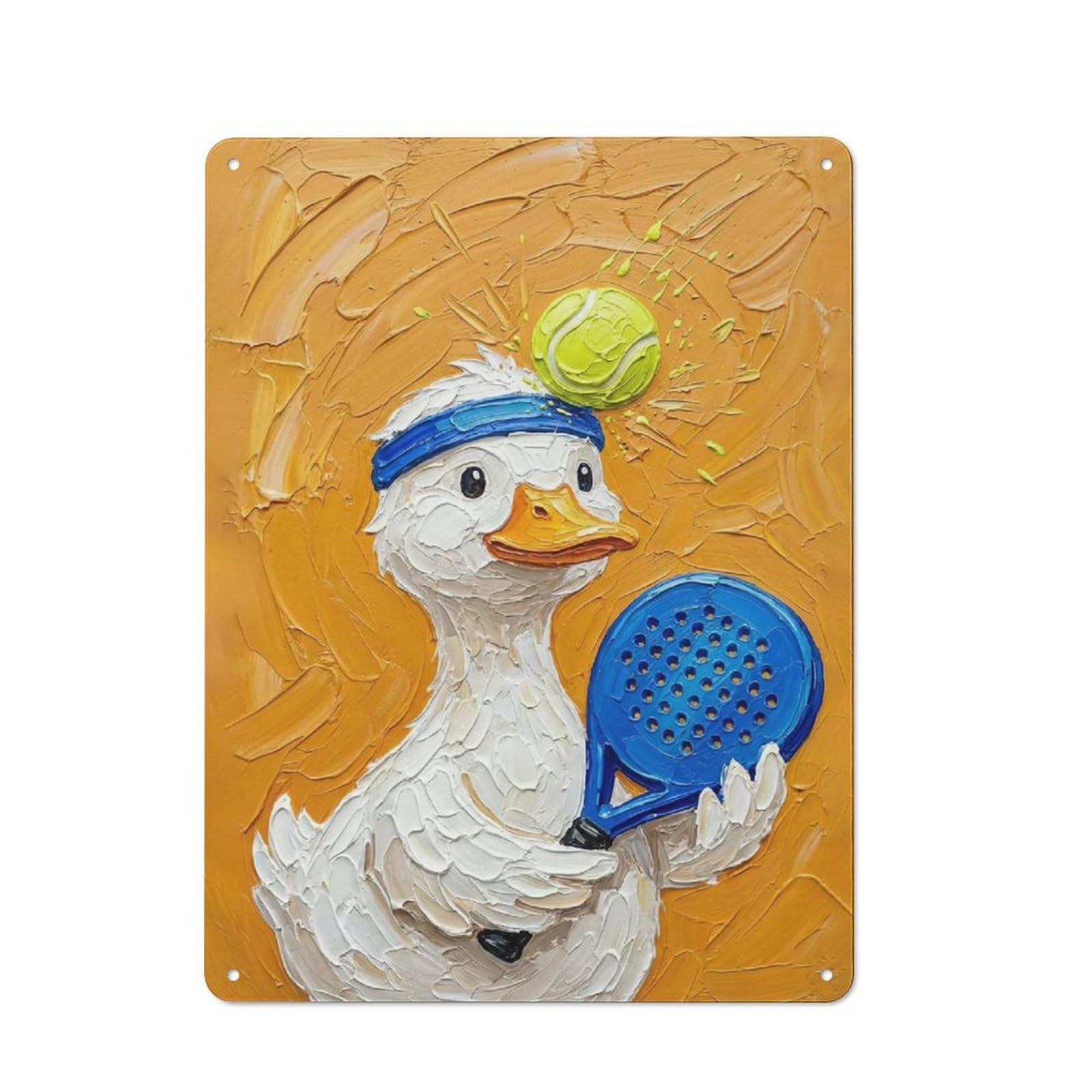Junmoney Style-7 For Home Office Or Studio, Duck Tennis Player Painting Retro Tin Wall Plaque 40X30cm, A Housewarming Gift For Creative Workspace Decorators