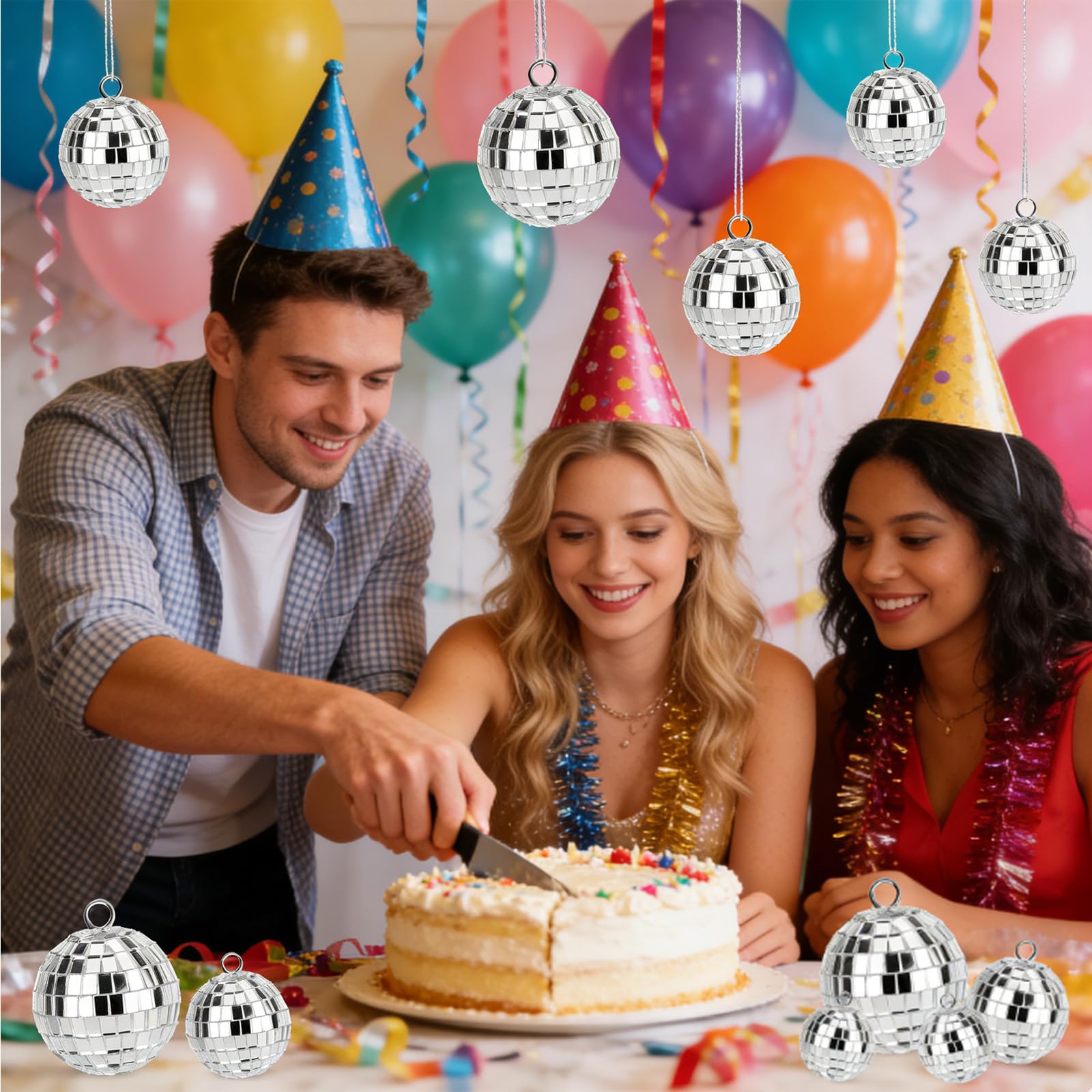 Décor Boules Disco,25 Pièces Boule à Facette Kit,Mini Boule Disco,Boules Disco Décoratives à Accrocher,Miroir Boules à Facettes,Disco Ball, pour Décoration de Gâteaux,Fête,Bar