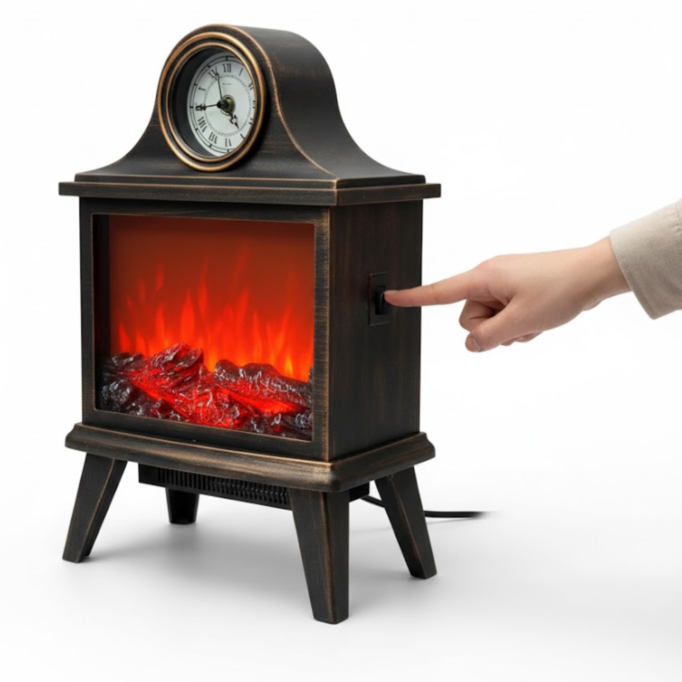 Drumstone𝟓+𝟓 Year GUARANTE Decorative Fireplace Clock Lamp with Realistic Ember Flame Effect Antique Finish Tabletop Decor Light for Living Room TV Unit & Entryway Energy-Efficient LED Home Accent-image-13