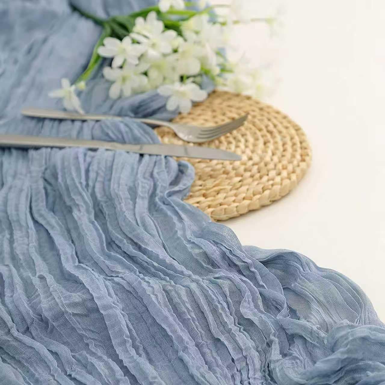 Cheesecloth Table Runner 10ft Rustic Gauze Cheese Cloth 35 x 120 Inches Long for Christmas Wedding Bridal Baby Shower Birthday Table Decorations (Dusty Blue, 6 Pack-10FT)