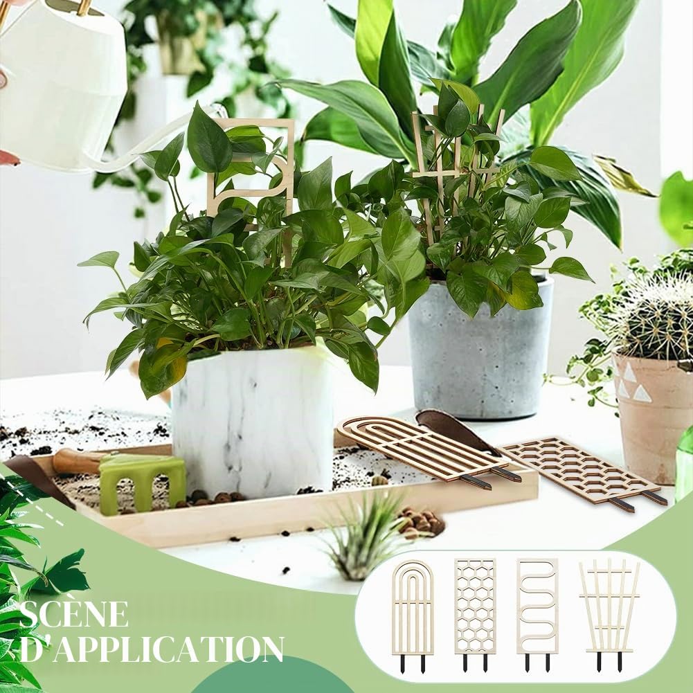 FINGERINSPIRE 4Pcs Treillis pour Plantes D'Intérieur 4 Styles en Bois Amande Blanchi pour Plantes Grimpantes D'Intérieur Formes Mixtes Support pour Plant de Jardin Lierre Plant D'Extérieur en Pot