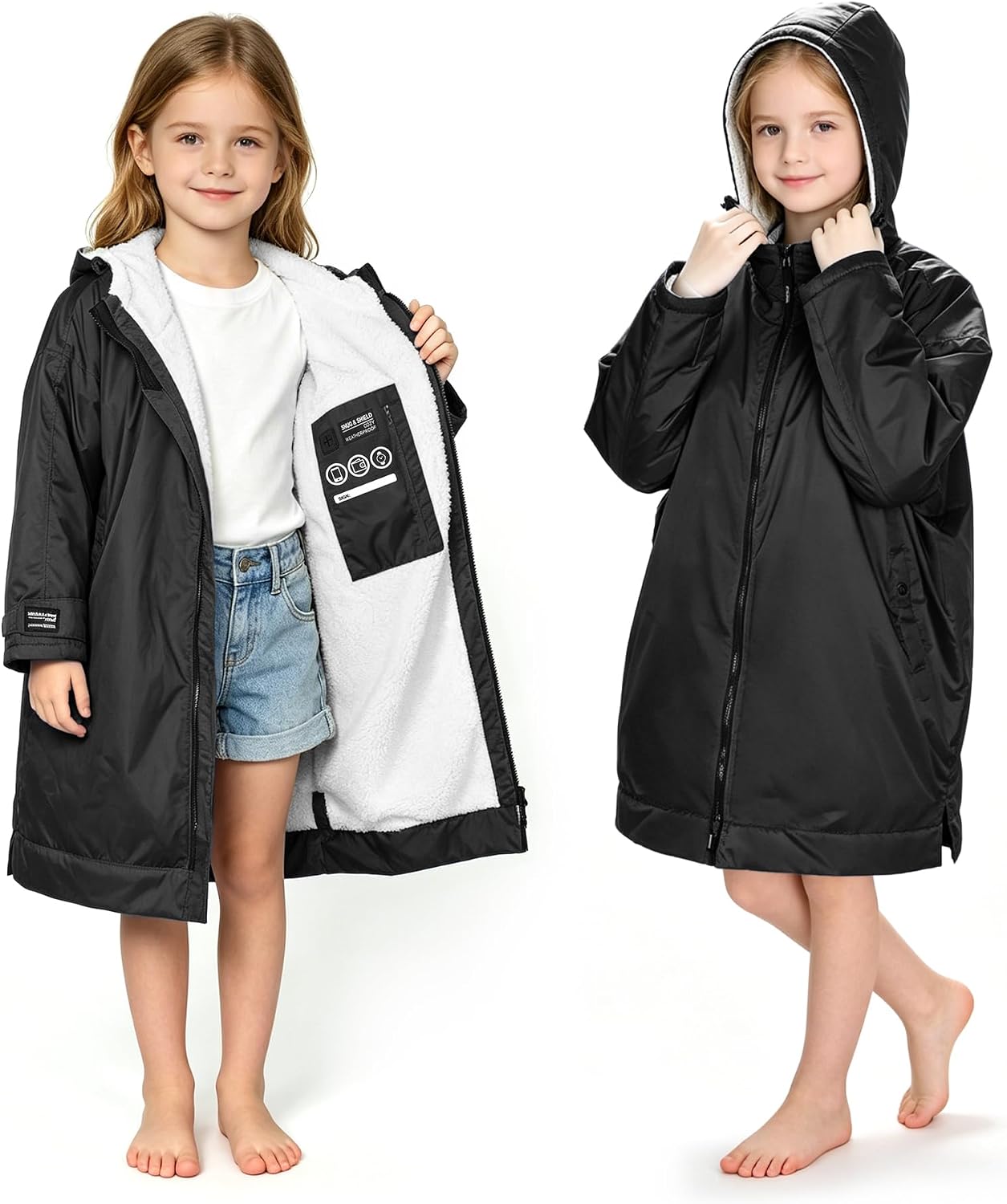Catalonia Swim Parka with Hood, Lightweight Youth Surf Swim Jacket, Waterproof & Warm Sherpa Lined Swim Coat