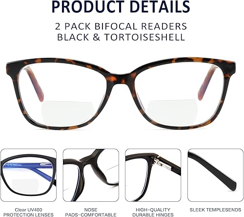 Miniatura 5 de Gafas de lectura bifocales para mujer, luz azul, lectores de computadora, parte superior transparente, marco de ojo de gato, elegante, moda para
