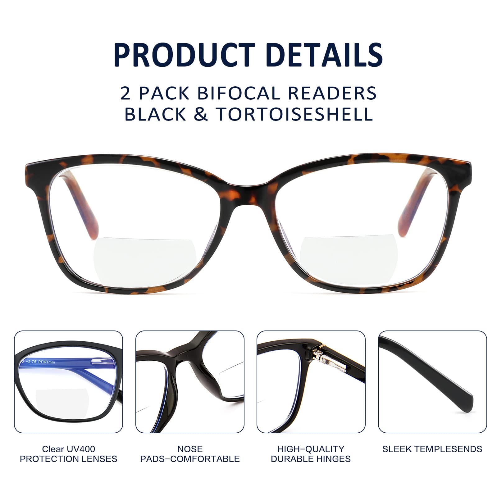 Dwuogniskowe okulary do czytania dla kobiet, niebieskie światło, czytnik komputerów, przezroczysta górna część, oprawka kocie oko, stylowe, modne, damskie okulary