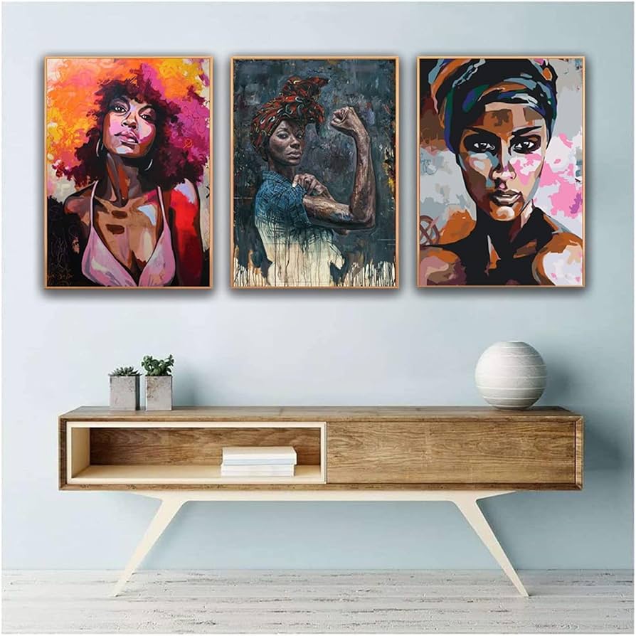 絵画　アート　美術作品　アフリカの女性 黒いトライバルアートの絵画 アフリカの女性 壁の絵画