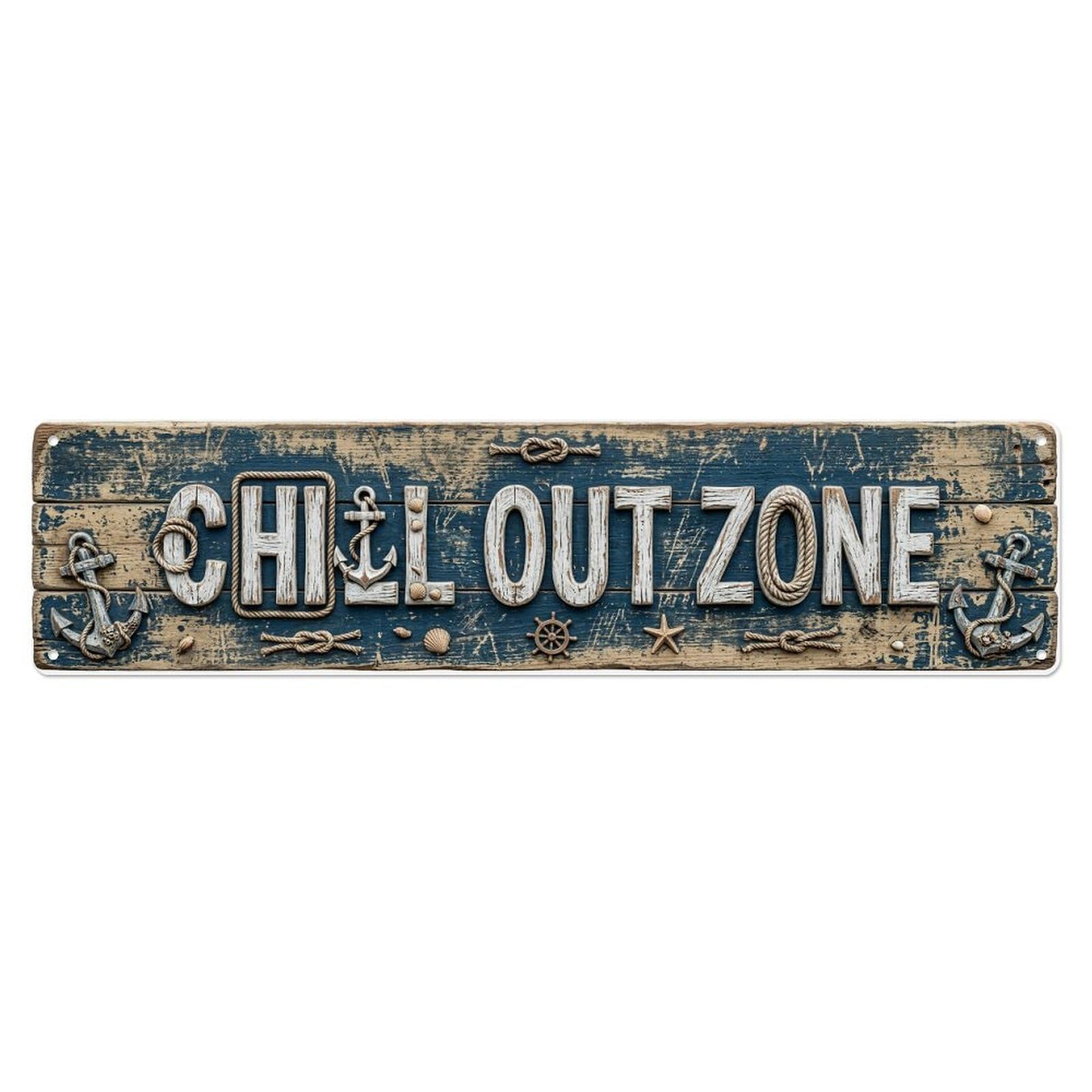 Chill Out Zone Faded Deck 6 Metal Tin Skinny Sign Plaque Wall Decor for Cafe, Club Bar, Office, Home Garden Metal Poster 4x16Inch