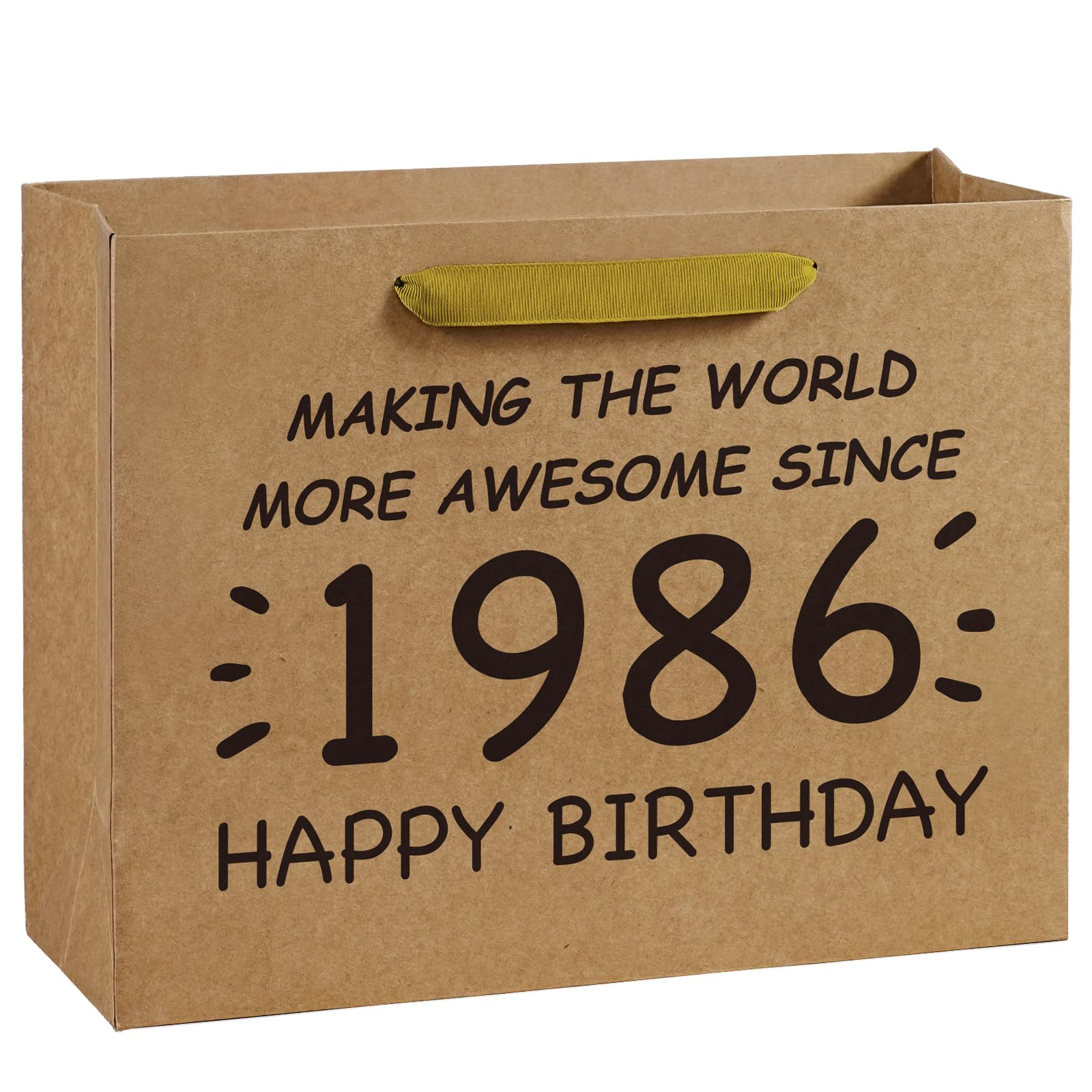 Loveinside 13" Large 40th Retro Birthday Kraft Paper Gift Bag - Making the World More Awesome Since 1986 Paper Bags for Friends Men Women Birthday