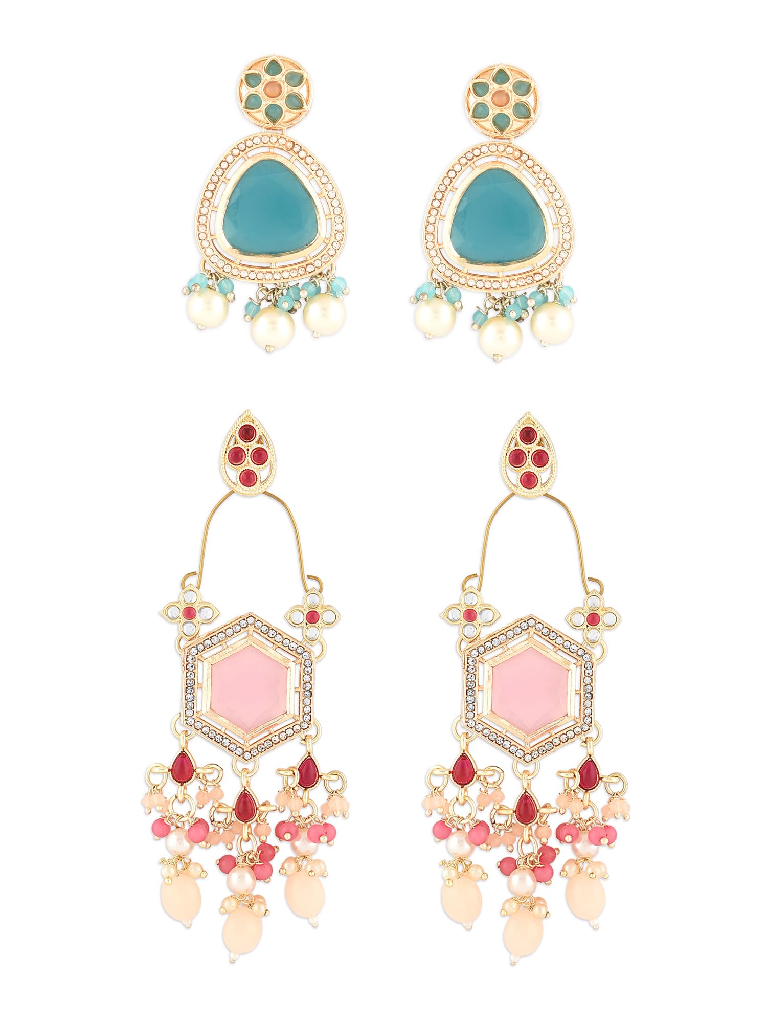 Zaveri Pearls Set Of 2 Blue & Pink Kundan & Austrian DiamondsTraditional Dangle Drop Earring For Women-ZPFK16871 (B0CLJHRBG1) Amazon Price History, Amazon Price Tracker