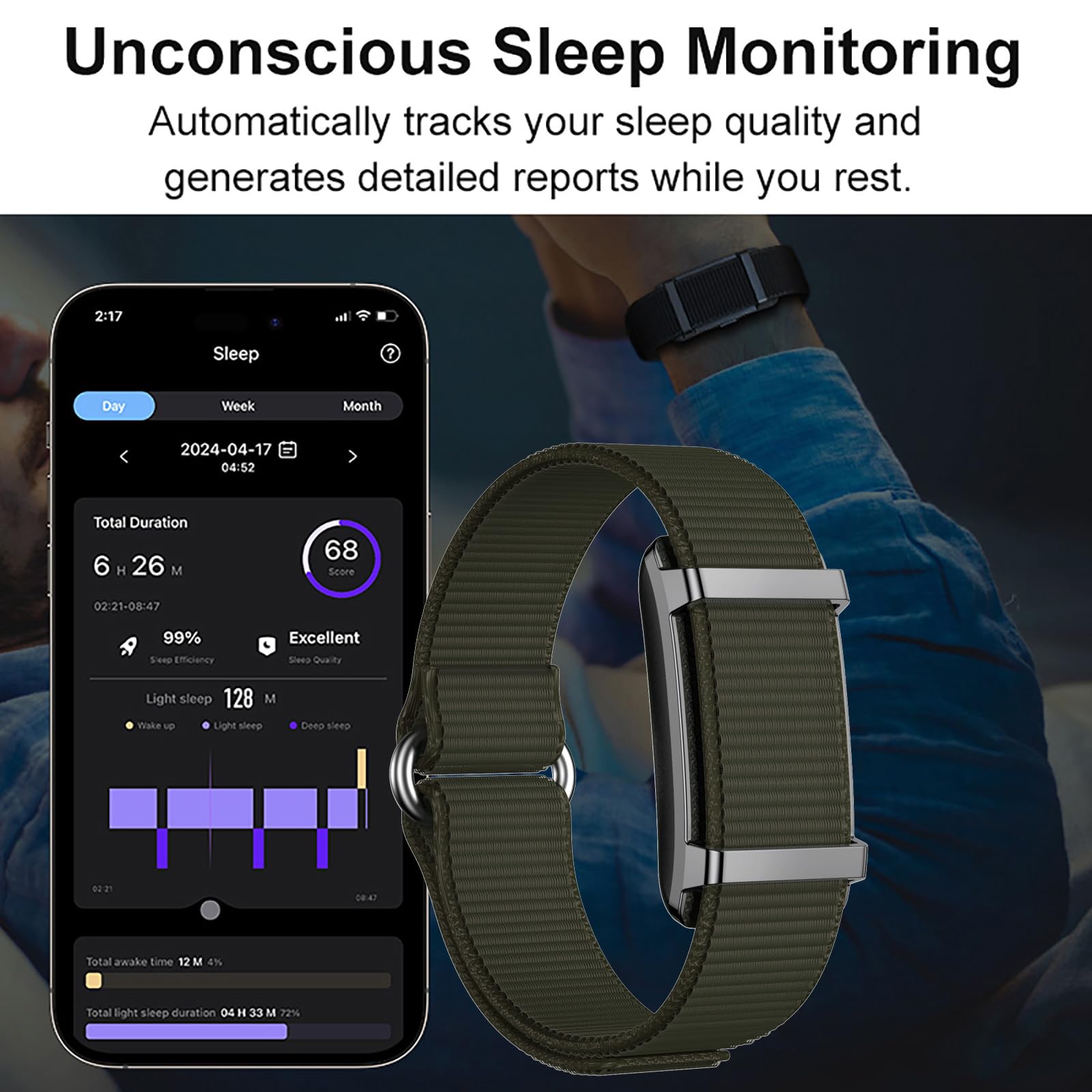 findtime Fitness Tracker pulsera sin pantalla, monitor de sueño, contador de calorías, IP68, resistente al agua, pulsera de fitness, iOS, Android, frecuencia cardíaca