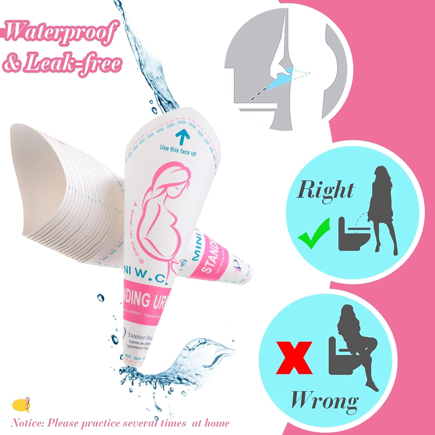 120 Pcs Disposable Pee Funnel for Women Female Urination Device Portable Waterproof Standing Female Urinal Funnel for Women Travel Pee Cup Urine Pocket Toilet for Camping Hiking Travel Pregnant