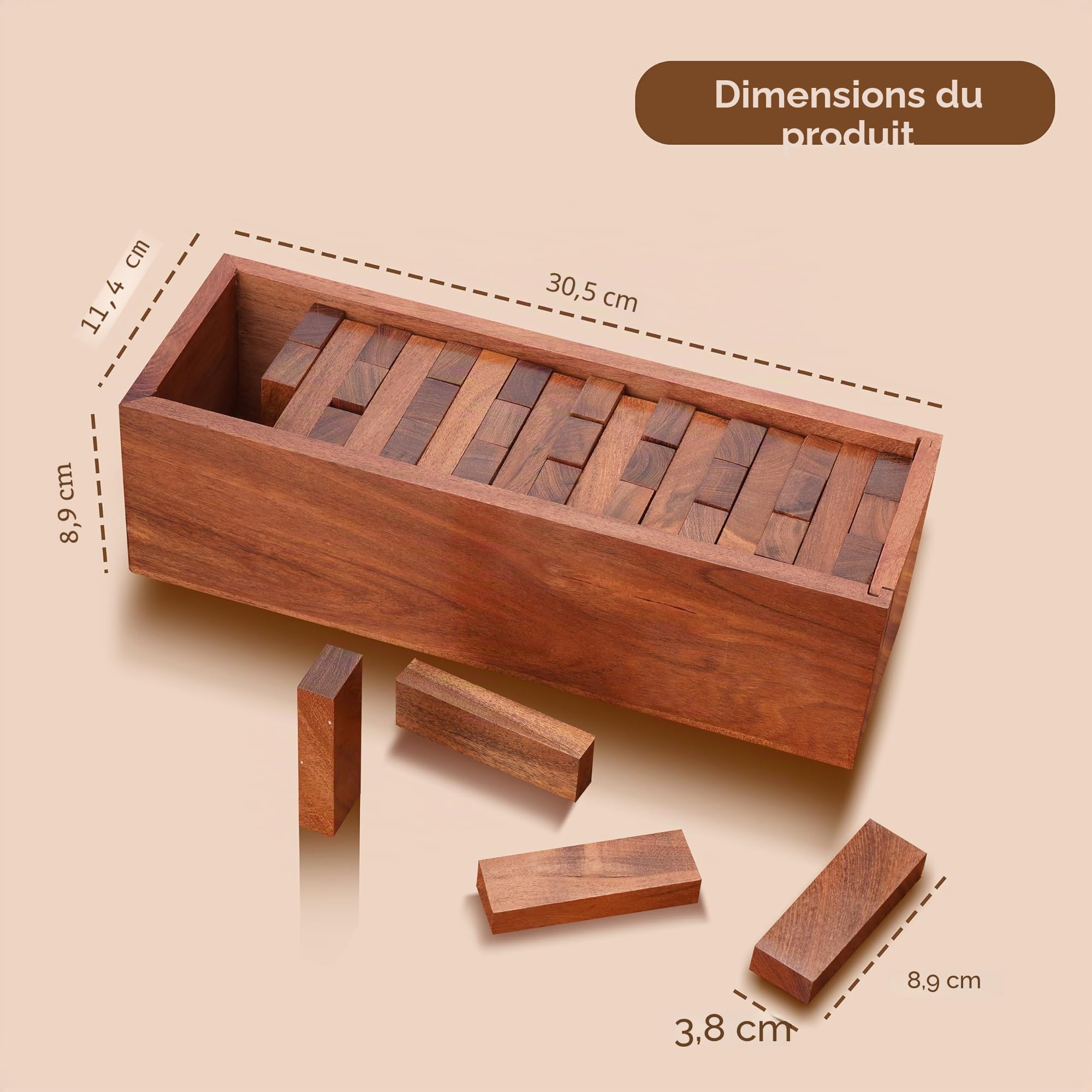 Ajuny Jeu Tumbling Tower en Bois, Tour Empilable 54 Blocs – Jeu d’Adresse & d’Équilibre pour Enfants et Adultes, Jeu de Société Familial pour Soirées Jeux, Camping et Plein Air, 29,2 cm
