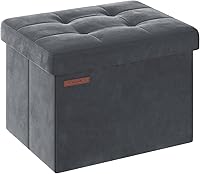 SONGMICS Foldable Storage Ottoman Footstool, 286 lb Capacity, 32L Storage, Velvet Slate Gray 12.2x16.1in ULSF200G01