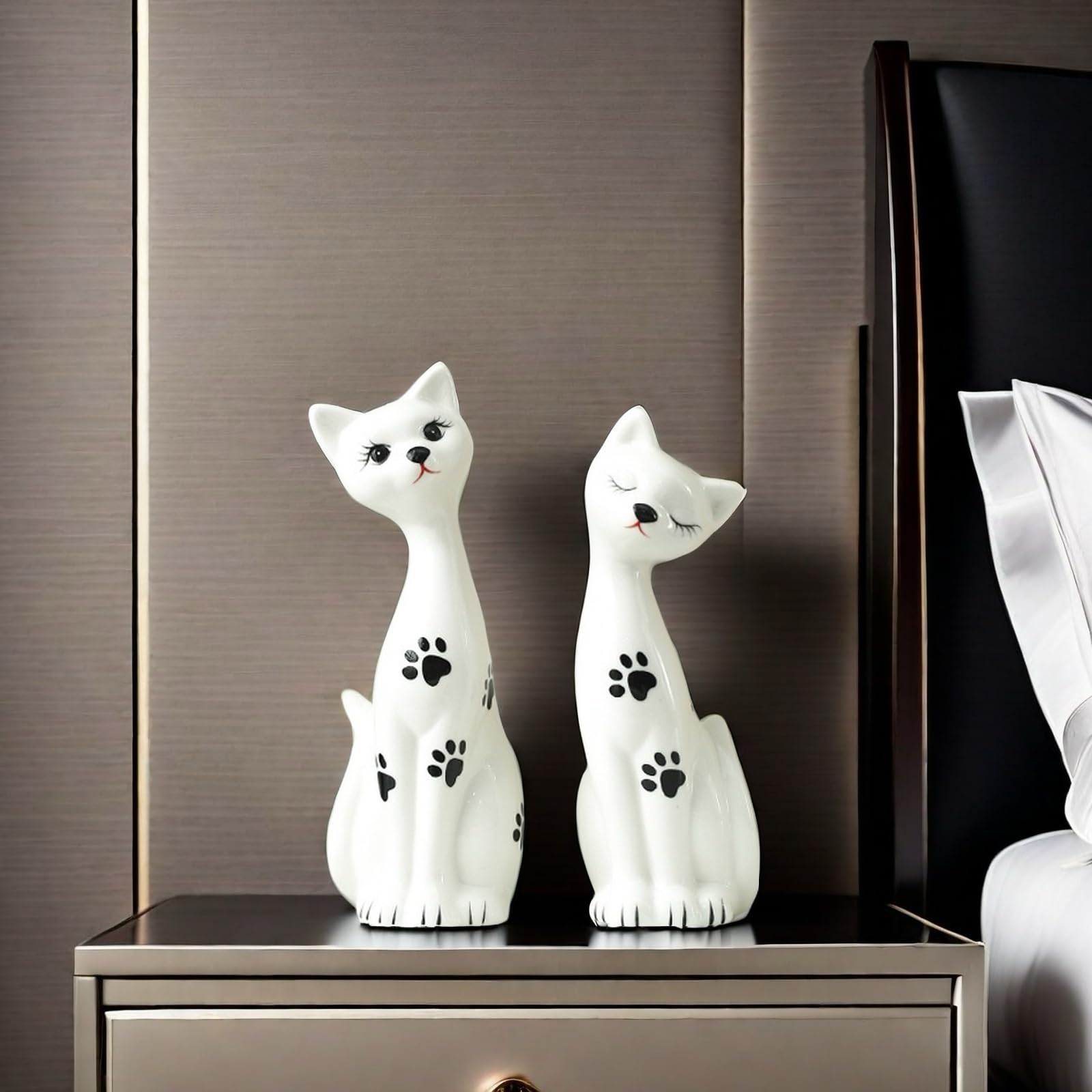 Un par de estatuas de arte de pareja de gatos blancos, regalos de gatos para amantes de los gatos, decoración del hogar de oficina, accesorios de escritorio