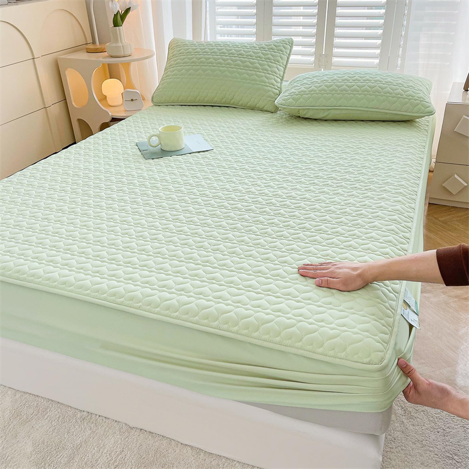 Sábana bajera acolchada extra profunda de 180 x 200 cm + 30 cm, protector de colchón impermeable, transpirable, ultrasuave, sin ruido, para máxima comodidad
