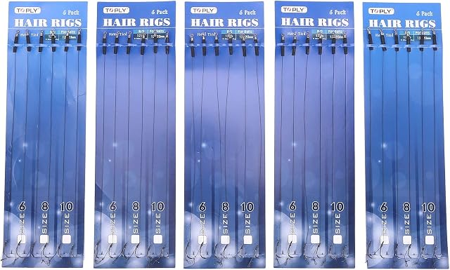 Falygda 30 X Hair Rigs Barbless Size 6 8 10 Carp fishing Rigs NGT Tackle 12lb Braid, Black
