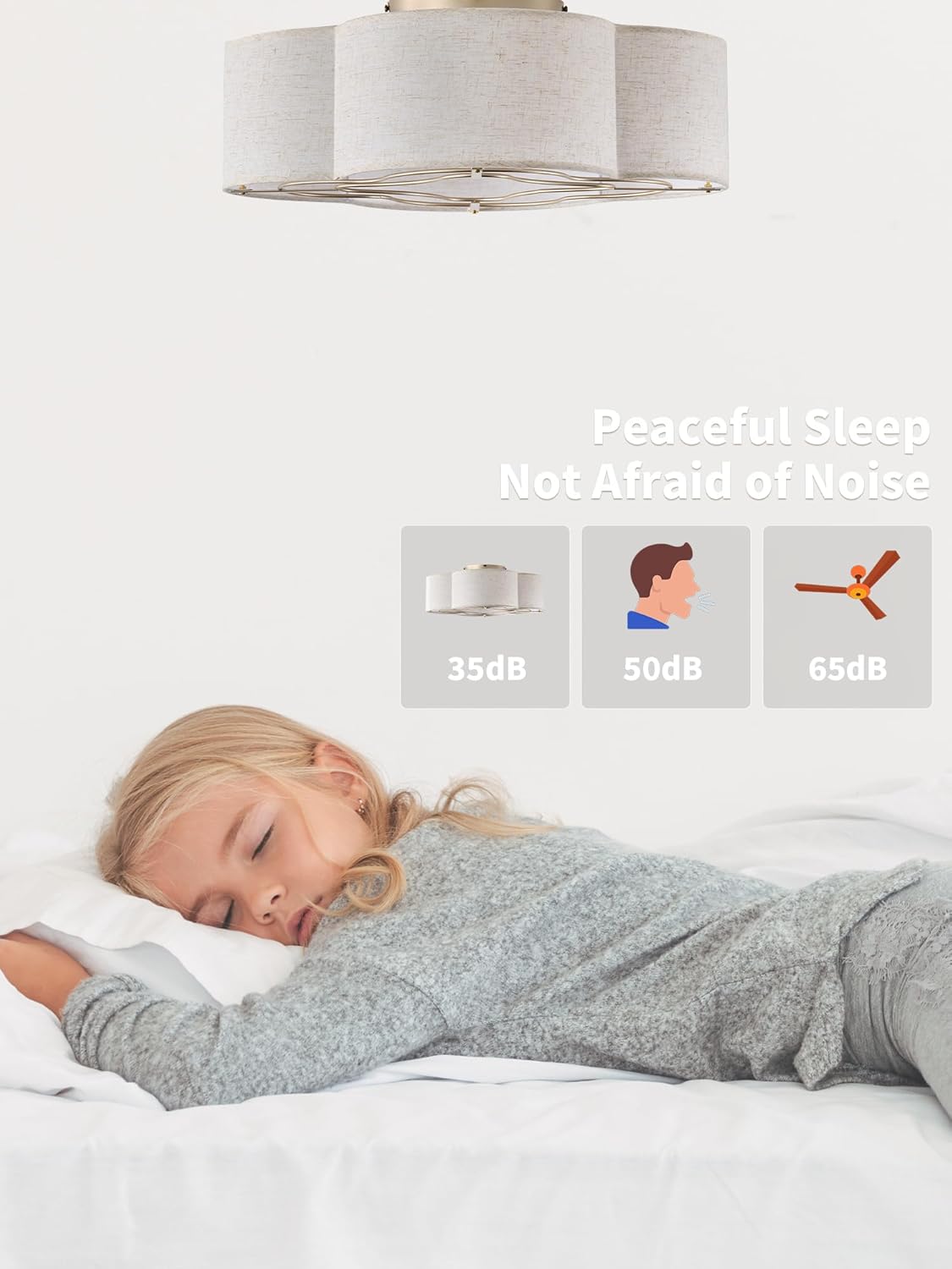 Boho Ceiling Fans with Lights, 20" Low Profile Ceiling Fan with Light Remote Control, Bladeless Flush Mount with 6 Speeds for Bedroom, Nursery, Living Room.