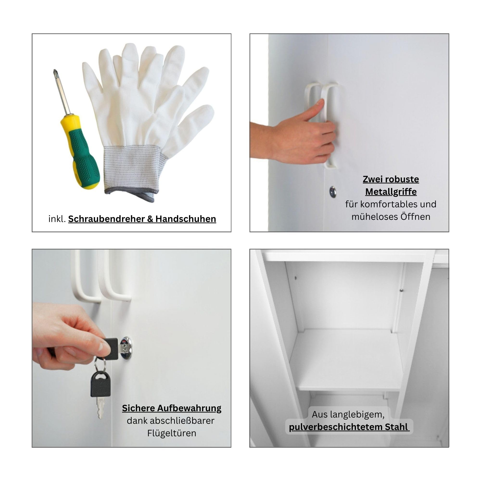 PROREGAL Putzmittelschrank Rhino Metall 2 Türen abschließbar Besenschrank schmal 170x70x30cm 5 Fächern & Kleiderstange Stahl Weiß Putzschrank Mehrzweckschrank Haushaltsschrank Flügeltürenschrank
