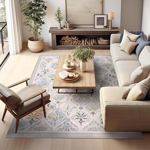 Miniatura 217 de Ashler - Alfombras bohemias vintage de 5 x 8 pies para sala de estar, lavables a máquina con parte trasera antideslizante, alfombra para interiores