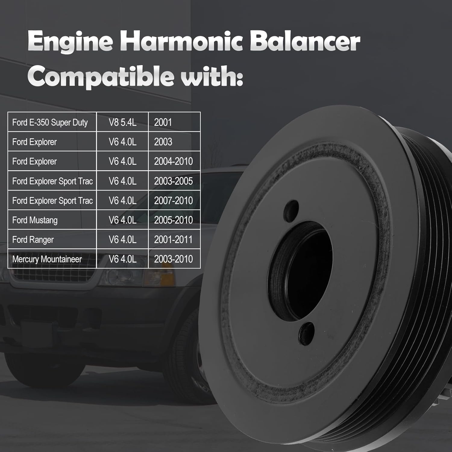 594-236 Engine Harmonic Balancer Pulley - SOHC V6 4.0L - Compatible with Ford Mustang 05-10, Mountaineer & Explorer 03-10, Ranger 01-11, E-350 Super Duty 2001, Explorer Sport Trac, for# 2L2Z6B321AA