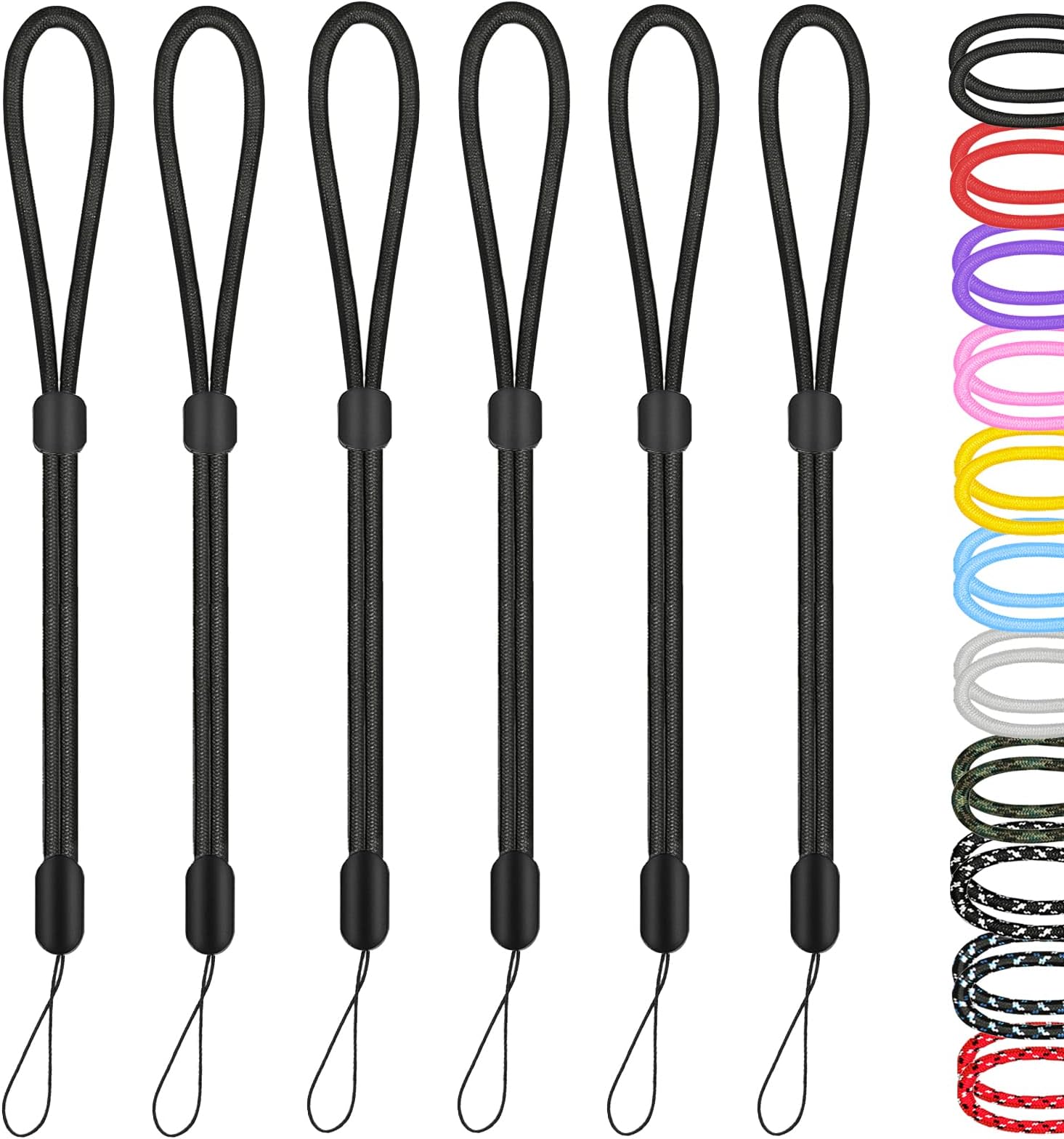Hukado Hand Wrist Strap Lanyard, 6 Pack 9.5inch Adjustable Nylon Wristlet Straps Keychain String for Cell Phone Case Holder, AirPods Pro 2 2022, Camera, Key, GoPro, USB Drive, Ski Glove(Black)