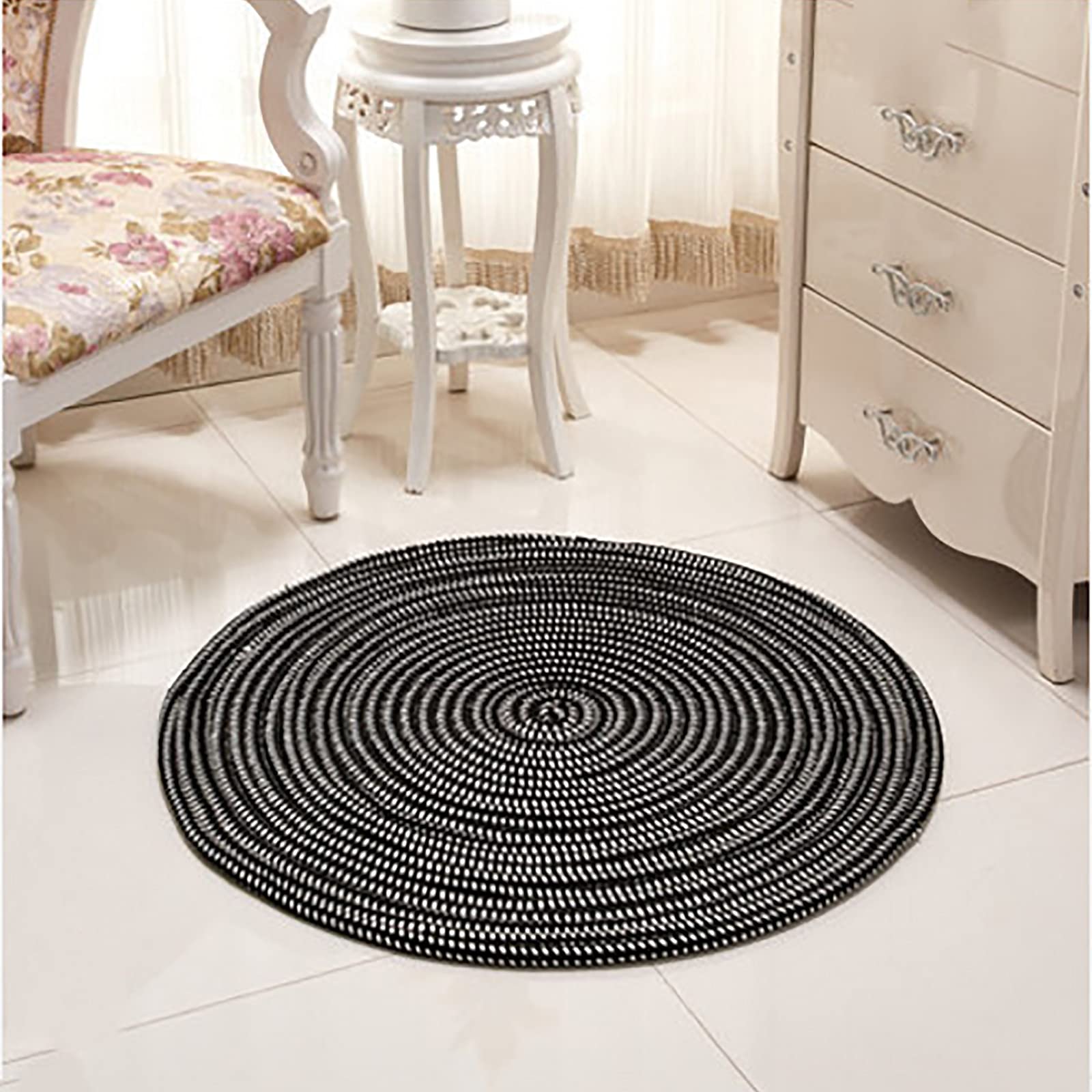 Tappeto rotondo intrecciato a mano, reversibile, per interni ed esterni, per soggiorno, camera da letto, studio, tappetino perfetto per sedia girevole, durevole ed elegante decorazione per la casa