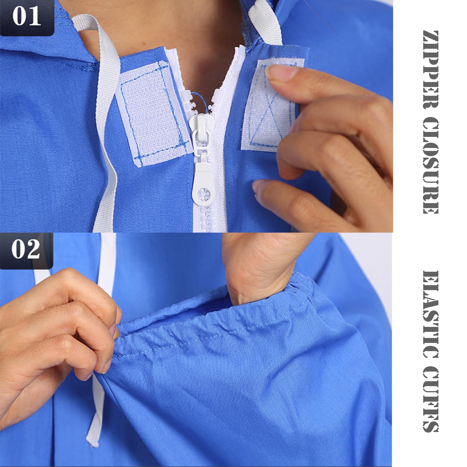Manga Larga Cremallera Frontal Con Capucha Overol De Trabajo, Cintura Elástica, Puños Y Tobillo, Camisa Y Pantalones Traje De Trabajo