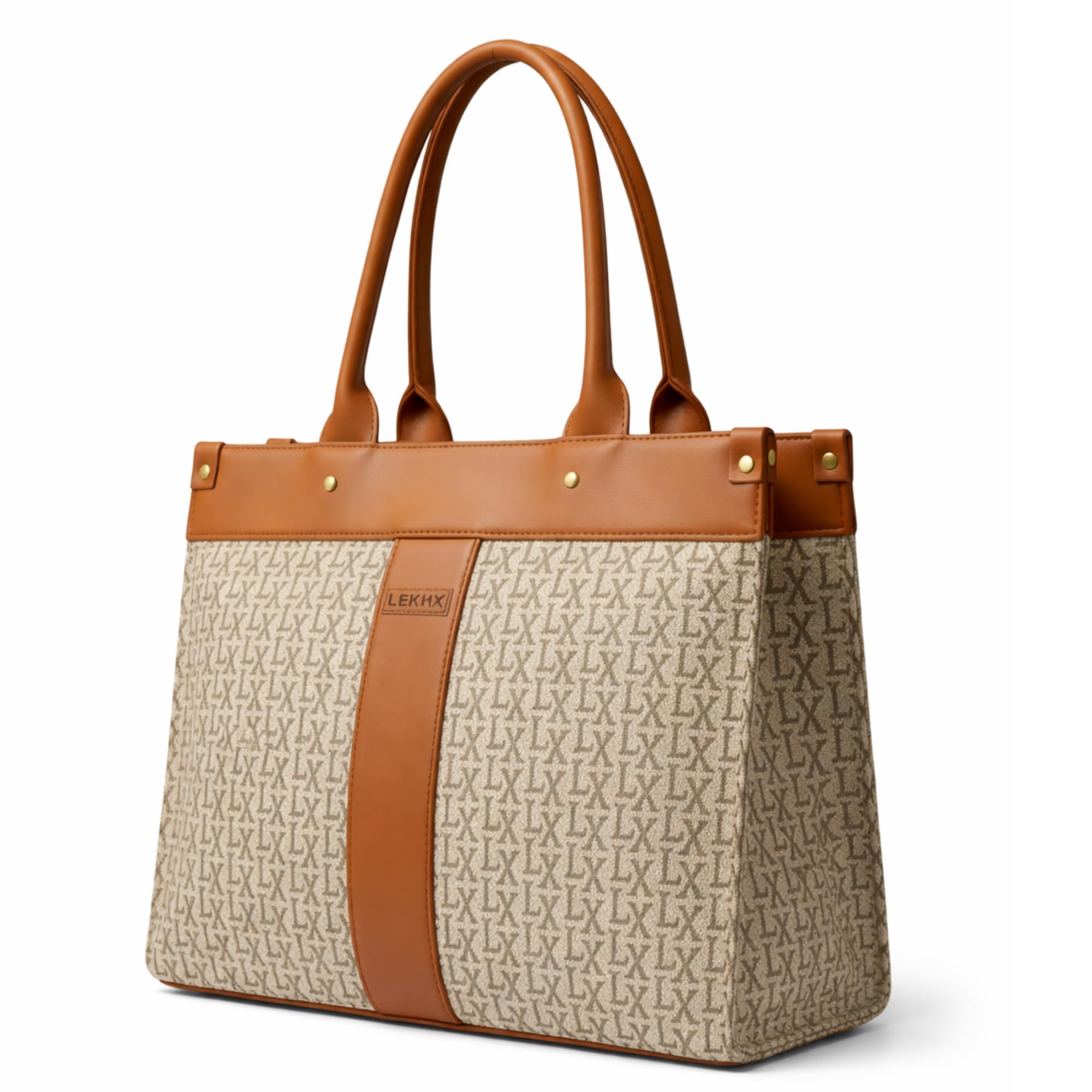 Lekhx Signature Handcrafted Jute & Vegan Leather Tote Bag for Women | Stylish Office, College & Travel Shoulder Handbag | Premium Designer Laptop Bag Fits 15 Inch