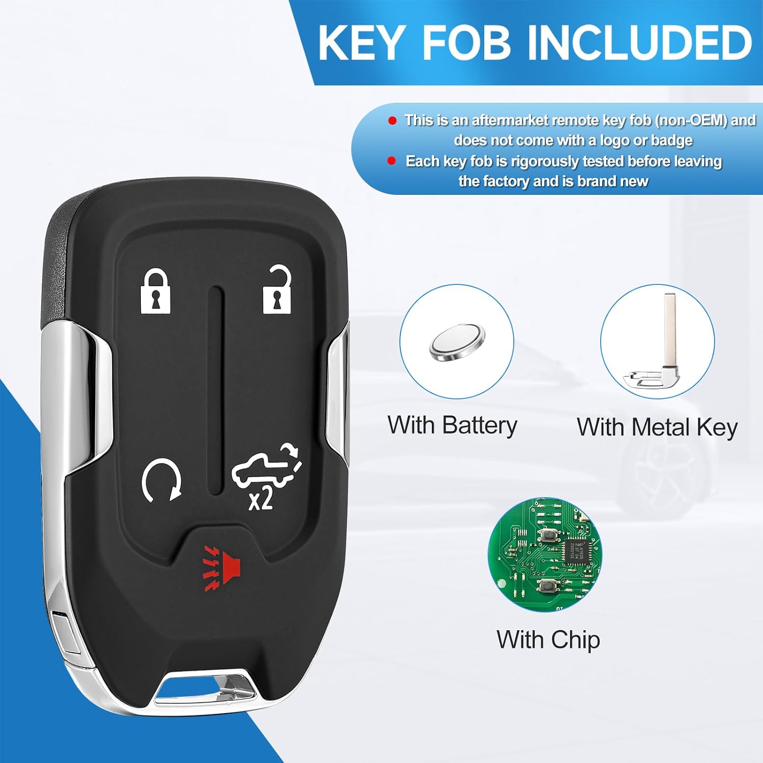 Key Fob Replacement Fits for GMC Sierra 1500 2500 3500 2019 2020 2021 2022 2023 Chevy Silverado 1500 2500 3500 2019-2023 Smart Proximity Keyless Entry Remote Control 433 Mhz HYQ1ES 433Mhz