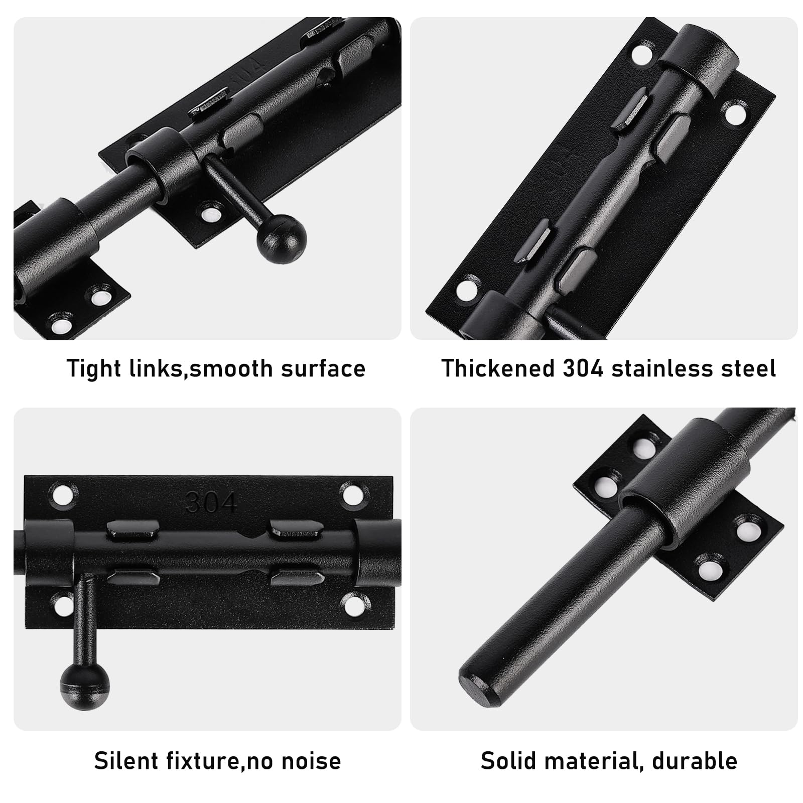 Targette De Porte - Loquet Porte - Verrou Porte 4 Pouces - Targette De Porte Extérieur 2 Pièces - Acier Inoxydable, Coulissant, Antirouille, Avec Vis - Pour Portes, Clôtures, Jardin (Noir