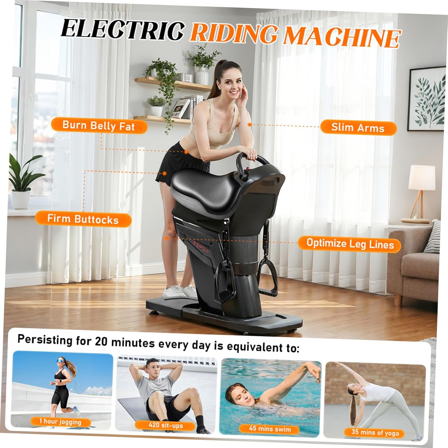 Electric Horse Riding Machine, Abdominal Fitness Trainer, 3D Figure-8 Motion Full Body Workout Equipment, 20 Speed Adjustable with 3 Auto Programs, 330lbs Weight Capacity