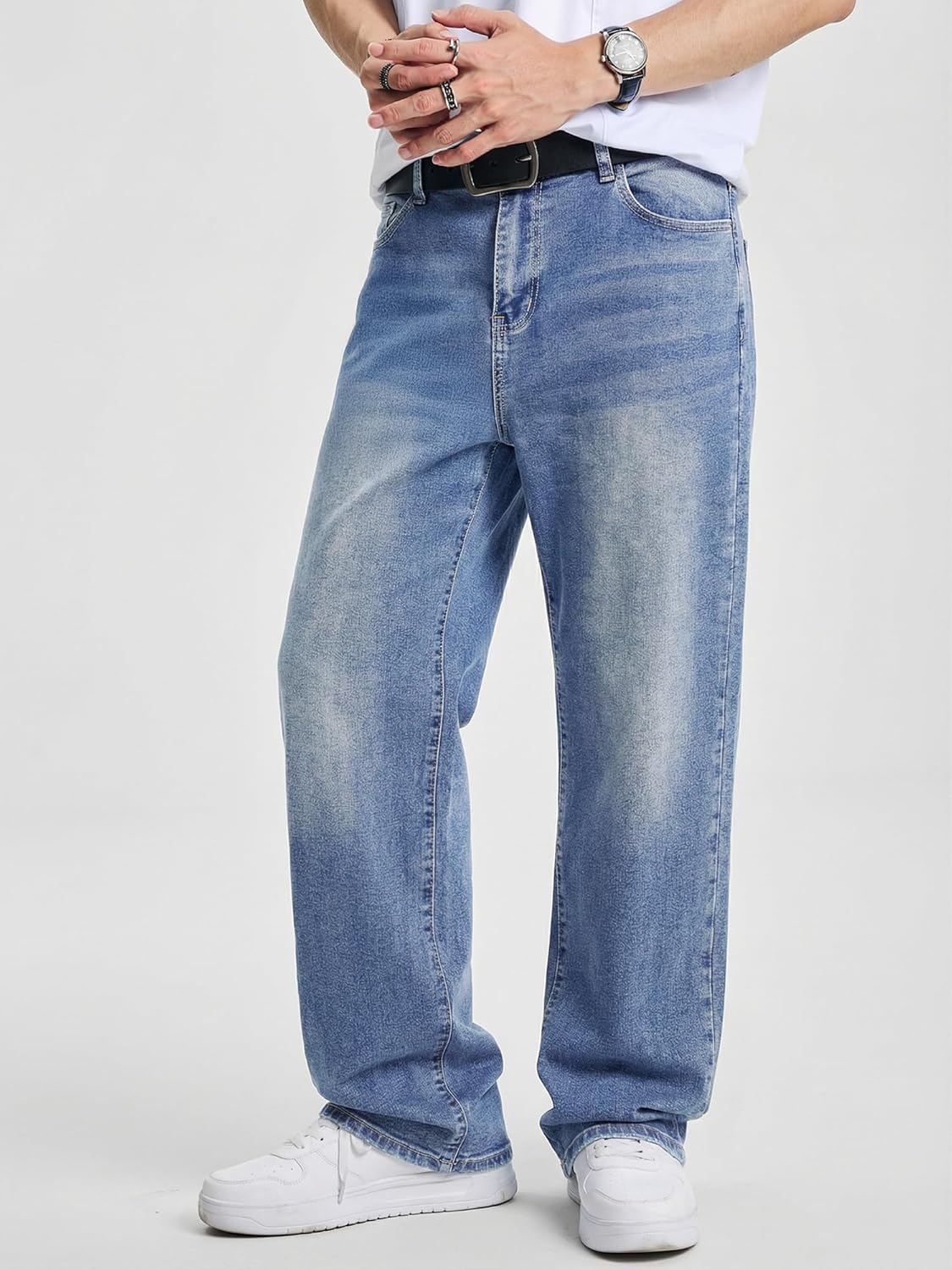 JMIERR Men's Baggy Jeans Wide Leg Skater Hip Hop Denim Pants Loose Fit Streetwear - Image 2