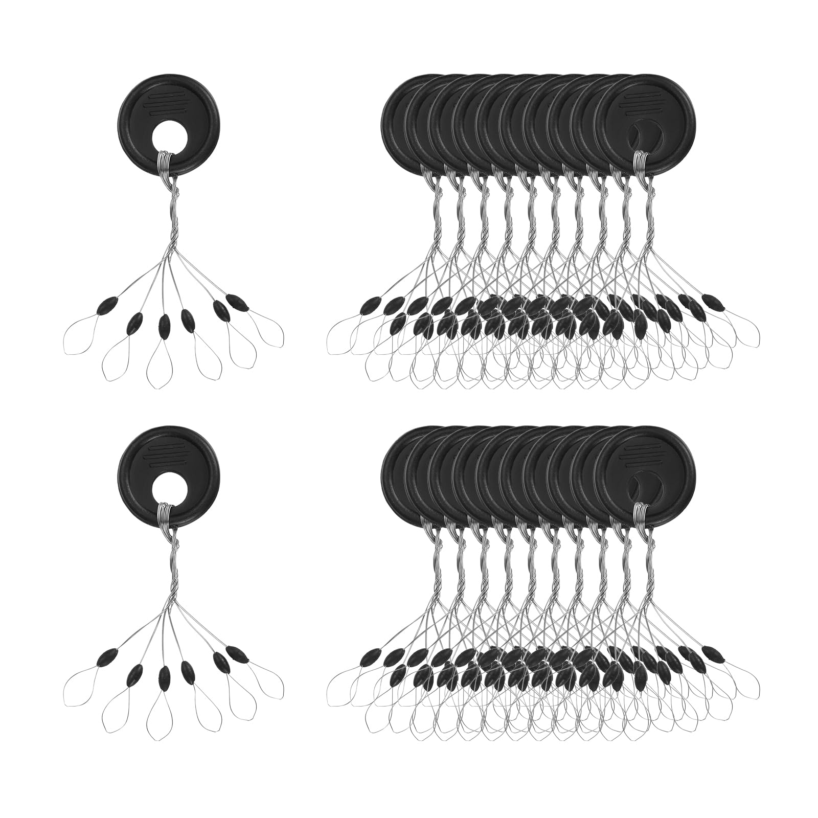 PATIKIL Fishing Rubber Bobber Beads Stoppers, 300 Pieces 6 in 1 Float Sinker Stop Oval Shape XS Size for Fishing Line, Black