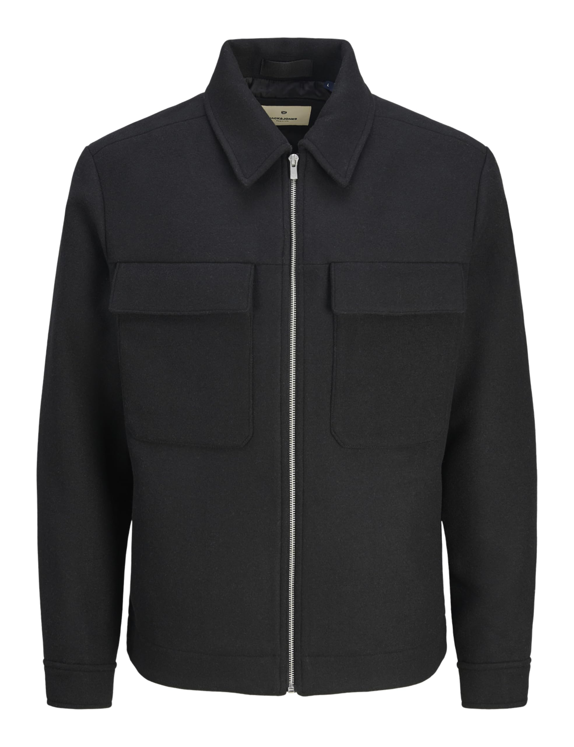 Jack & Jones Men's Black Russell Wool Jacket - Spread Collar Neck, Long Sleeves