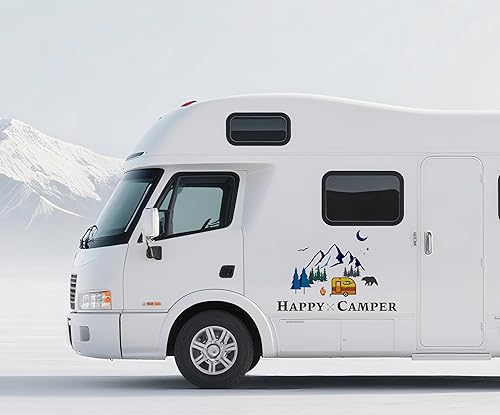 Calcomanías divertidas de Happy Camper, temática de aventura explorar, decoración tribal, senderismo, camping, viajes, decoración de montañas,
