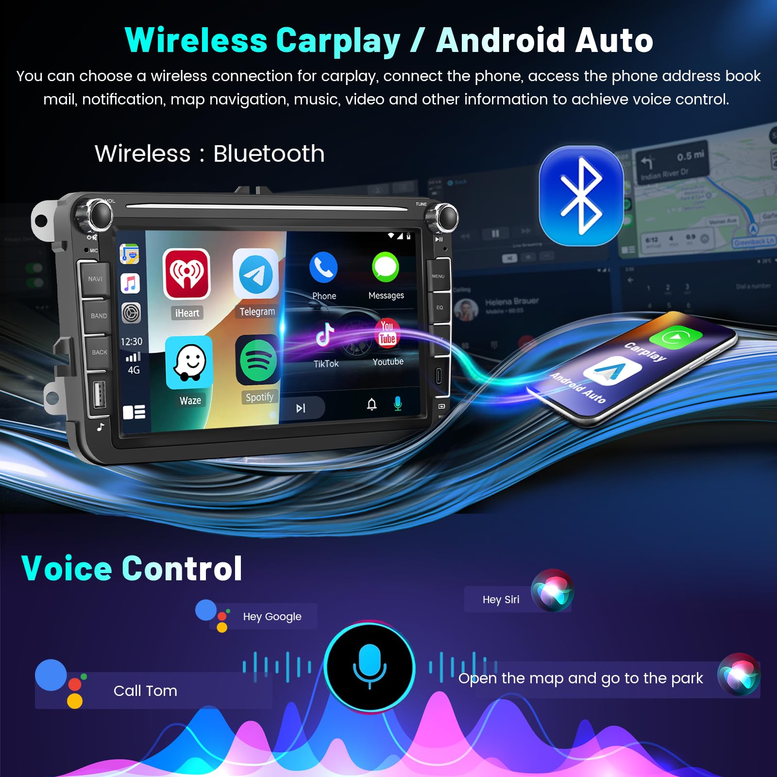 4+64G 8" Radio para VW Golf 5 Golf 6 Polo Skoda Passat Tiguan Touran | Wireless Autoradio 2 DIN GPS Navi Bluetooth 5.0 5G WiFi FM/RDS Cámara Trasera Control del Volante 4+64G