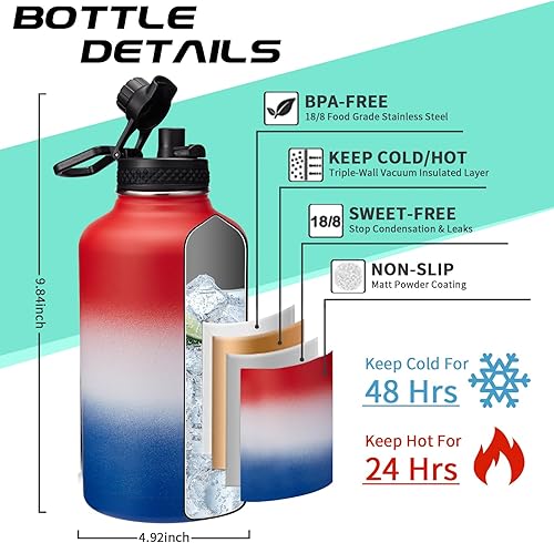 Miniatura 3 de Botella de agua aislada de 40 onzas con popote, asa de paracaídas y bolsa de transporte, botella térmica de acero inoxidable aislada al vacío,