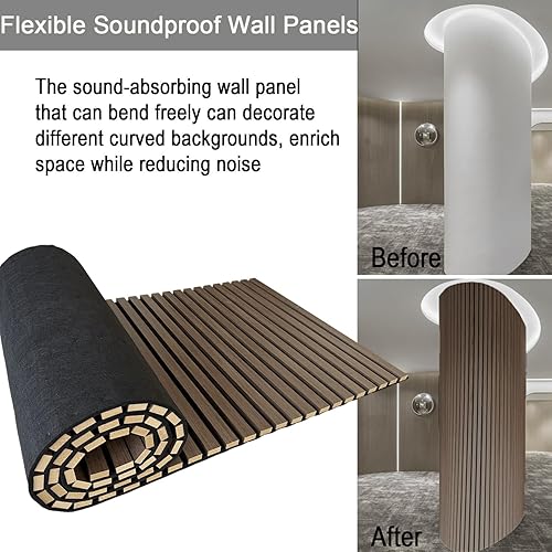 Miniatura 4 de Paneles de pared acústicos de madera de 94.5 x 23.6 pulgadas, paneles de pared flexibles 3D insonorizados, paredes de listones de madera para
