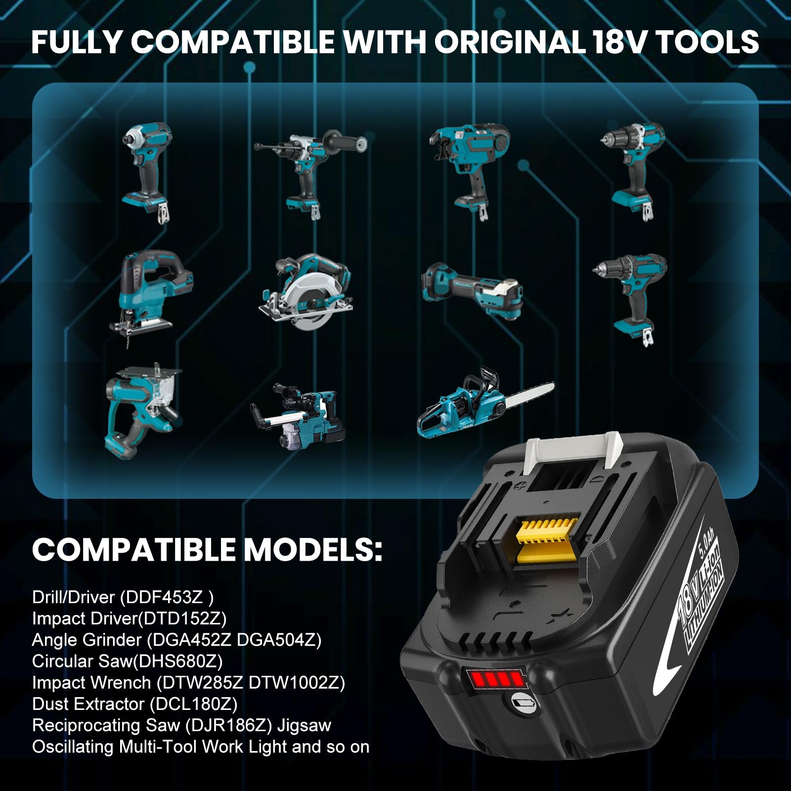 2X BL1850B Ricambio per Makita Batteria 18V 5.0Ah BL1860B BL1850B BL1850 BL1860 BL1845 BL1840 e LXT-400 con indicatore LED - 5