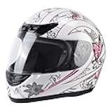 XFMT DOT Motorcycle Helmet Full Face Flip Up Street Dirt Bike ATV Off-Road Helmets with Clear Visor for Women, White Pink Butterfly Medium