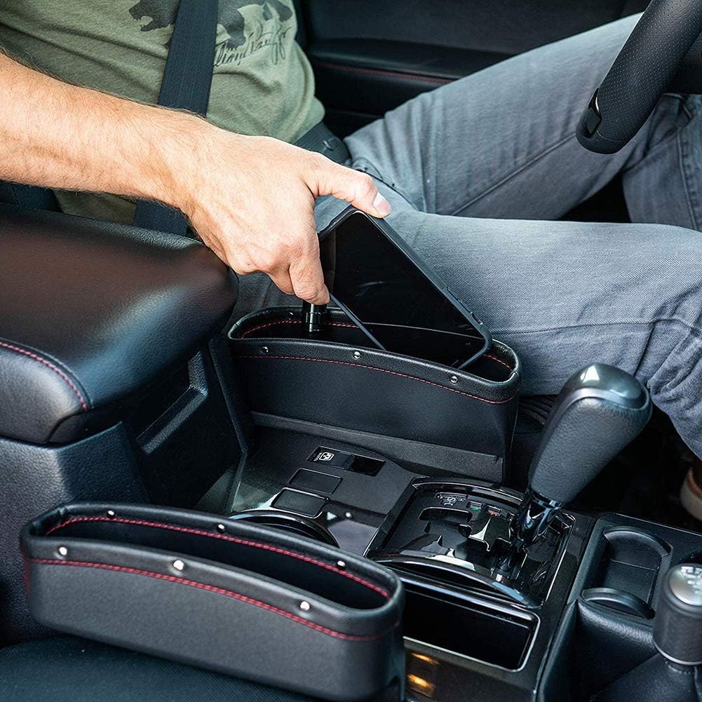 EKRON Car Seat Gap Filler Organizer & Storage Box (Black) Premium PU Leather Universal Side Pocket Caddy for Phone, Wallet, Keys, Coins & Sunglasses | Car Interior Accessories for All Vehicles CH-182