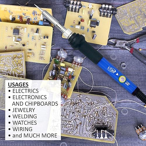 Vista 30 de LDK Kit de soldador electrónico, [actualizado] Juego completo de 60 W 110 V herramienta de soldadura de temperatura ajustable con 5 puntas 12 en 1